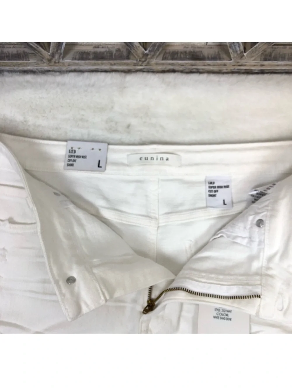 eunina White Frayed Hem Distressed Denim Shorts